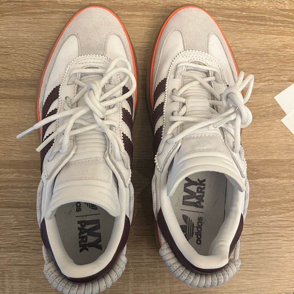 IVY PARK White Sneakers with Brown Stripes and Orange Trim